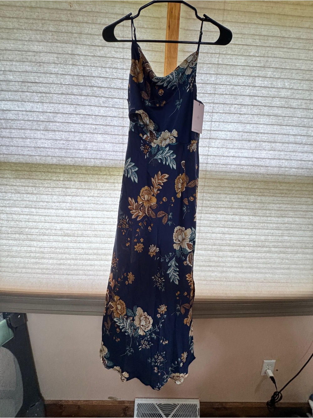 Hello Molly Navy Floral Midi Slip Dress with Gold & Cream Blooms